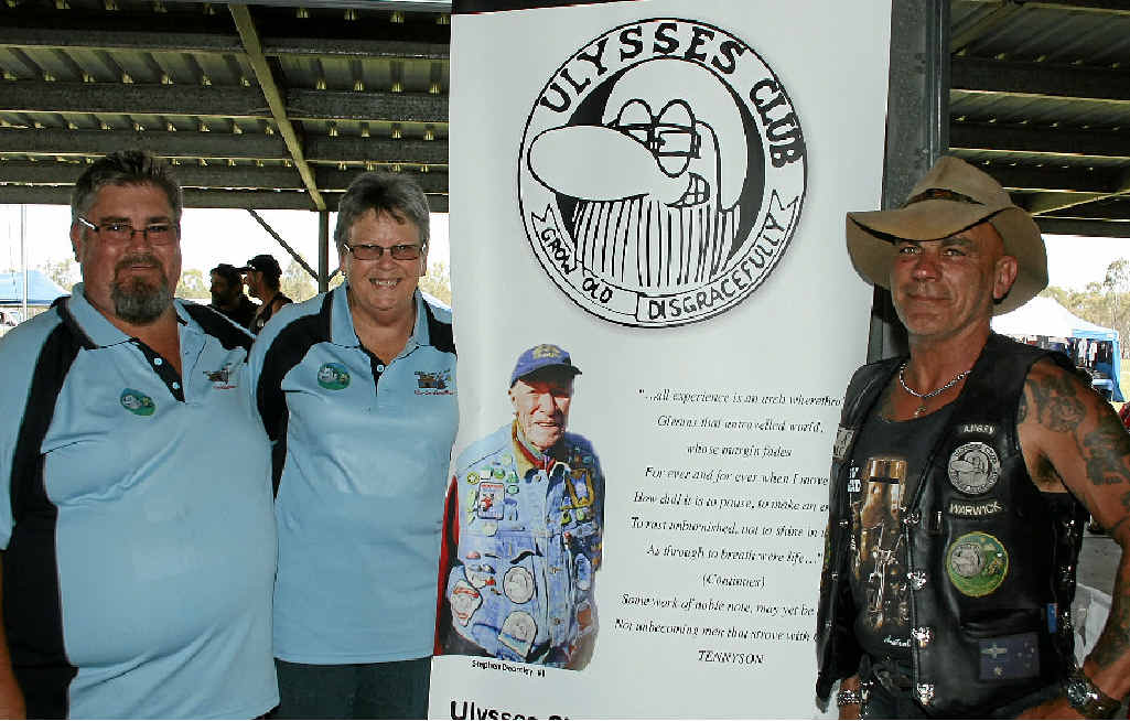 POPULAR CONCEPT: Ulysees Club Warwick branch member Michael “Taz” Legarde, event co-ordinator Elaine Wenham and president Wayne “Angry” Forrugia are pleased to see the crowd enjoying themselves at Bikes Thru a Bar. POPULAR CONCEPT: Ulysees Club Warwick branch member Michael “Taz” Legarde, event co-ordinator Elaine Wenham and president Wayne “Angry” Forrugia are pleased to see the crowd enjoying themselves at Bikes Thru a Bar.